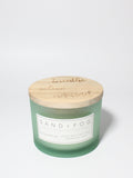 Eucalyptus 12 oz scented candle Sea Foam vessel with breathe relax unwind lid